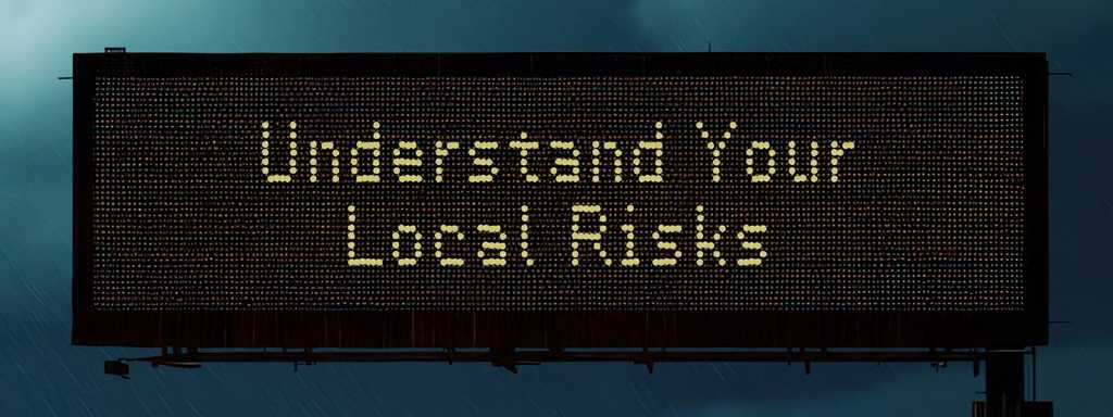 Overhead Texas digital road sign that says Understand Your Local Risks